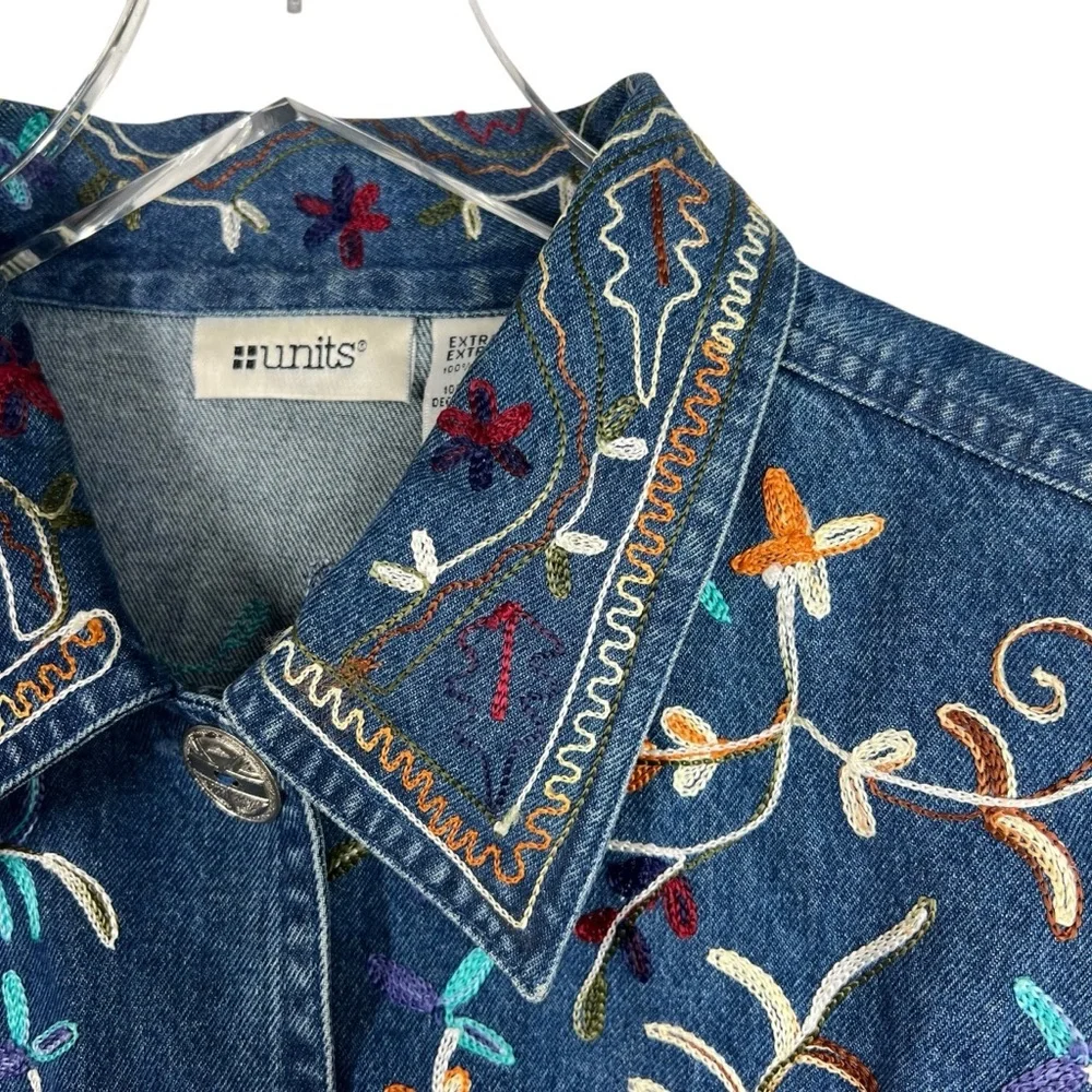 VINTAGE UNITS Blue Denim Embroidered Jacket Size XL - Picture 5 of 11